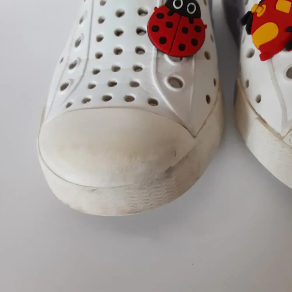 Native Jefferson Water Shoes Girls 10 White Purple Polka Dot Slip On Sneakers